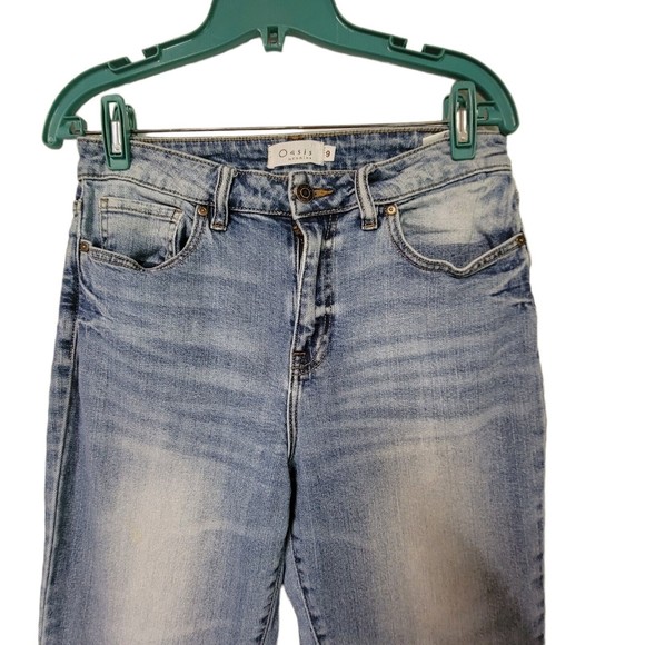 Oasis by EUNINA 9 High Rise Cropped Destroyed‎ Ripped Skinny Denim Blue Jeans - Picture 3 of 5